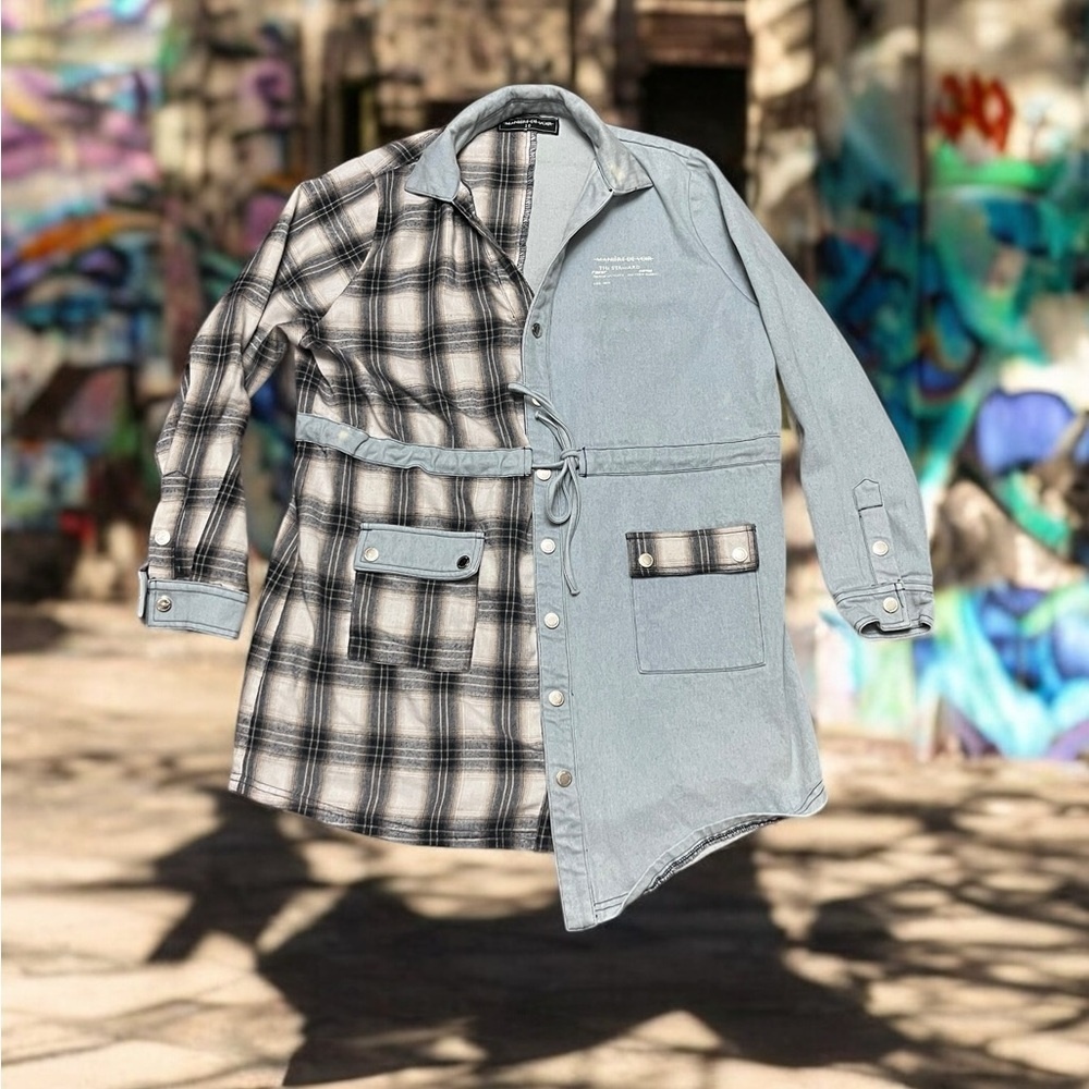 NEW ITEM FLANNEL/Denim snap button grunge shirt